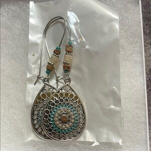 Turquoise and Silver Filigree Teardrop Earrings - Women Jewelry